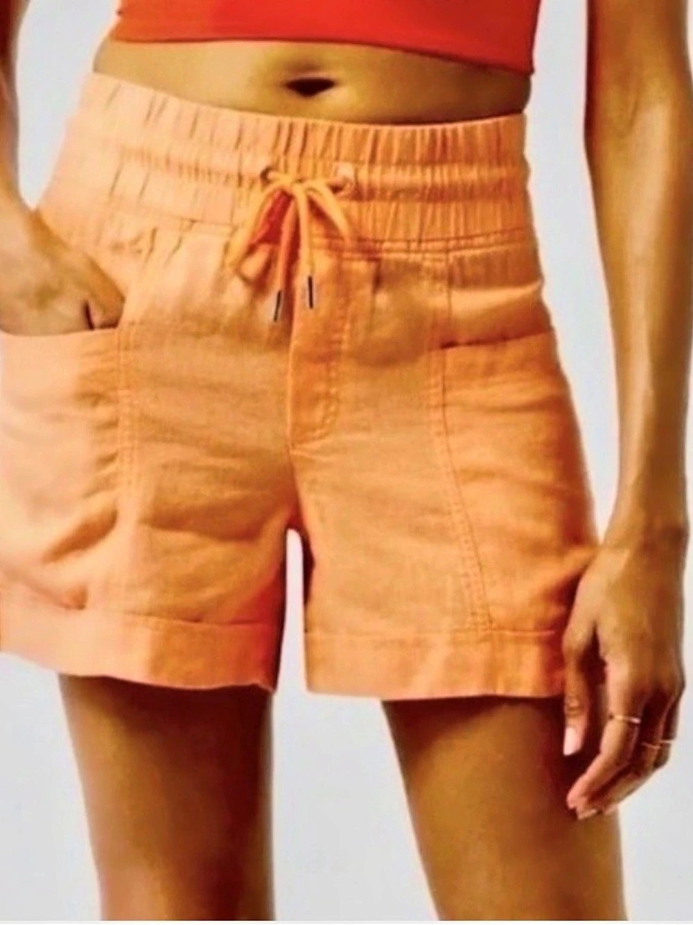 Athleta Cabo Linen 4" Short Women's High-Waist Orange Shorts